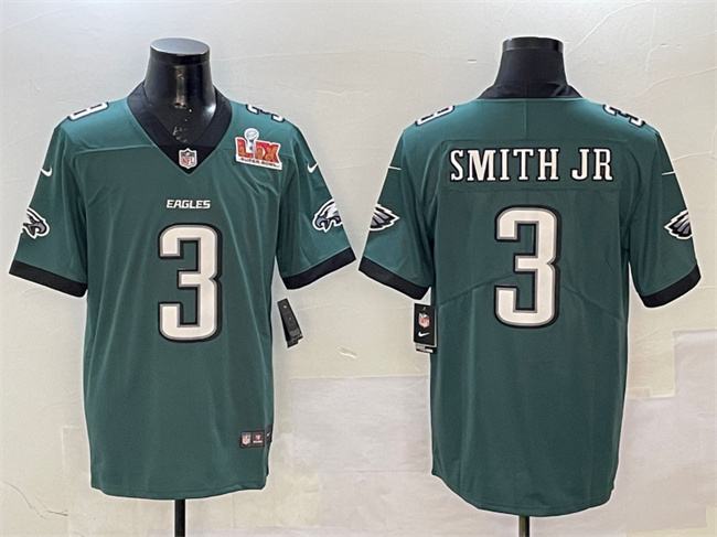 Men's Green Philadelphia Eagles #3 Nolan Smith Jr. 2025 Super Bowl LIX Patch New Vapor Untouchable Limited Stitched Football Jersey